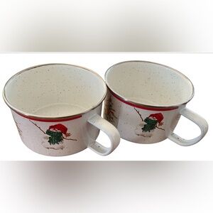 2 Hallmark Jan Karon Mitford Christmas Mug Enamel Large 16 oz Soup Cocoa Snowman